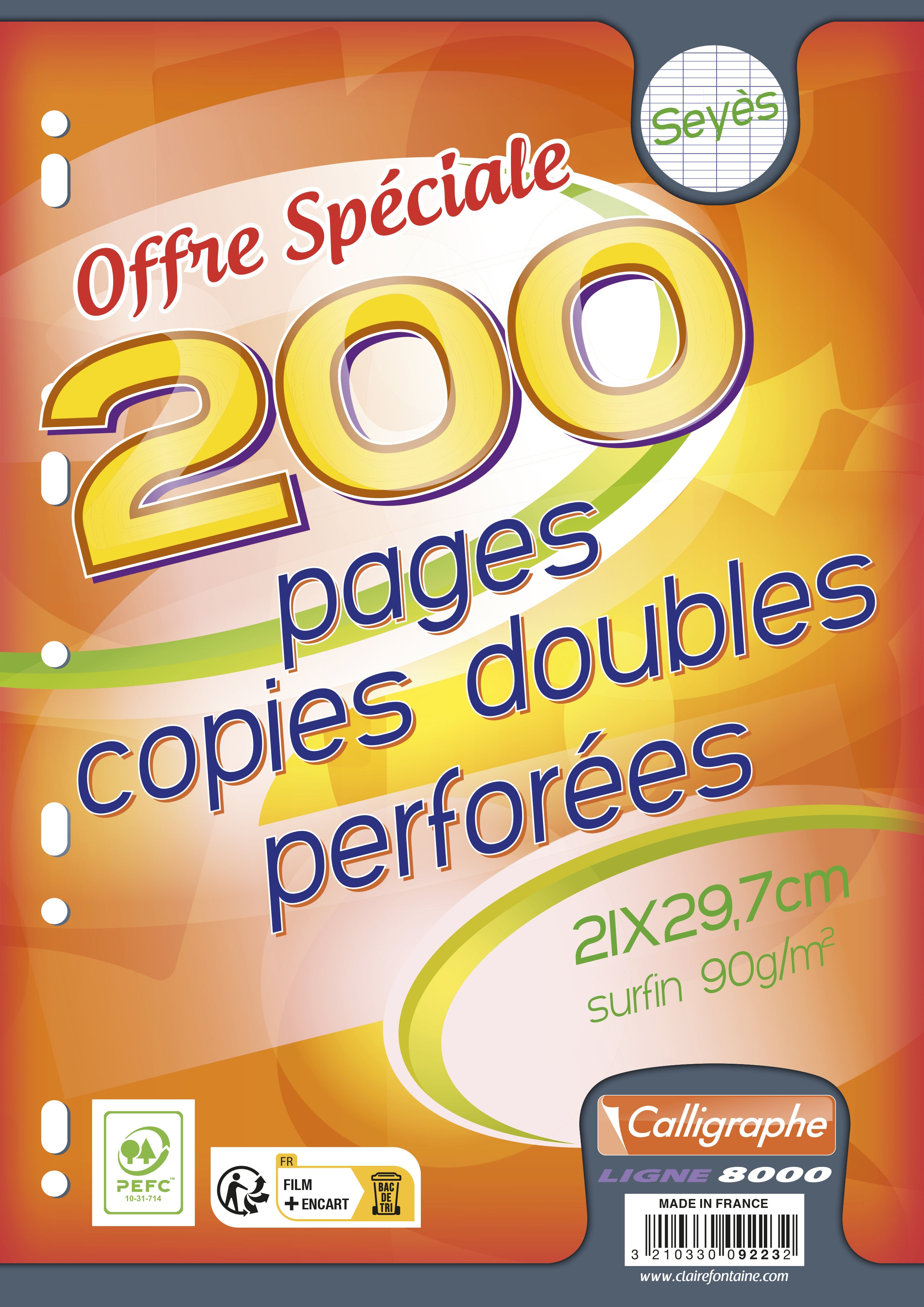Copies doubles sous film A4 200 pages perforees grands carreaux