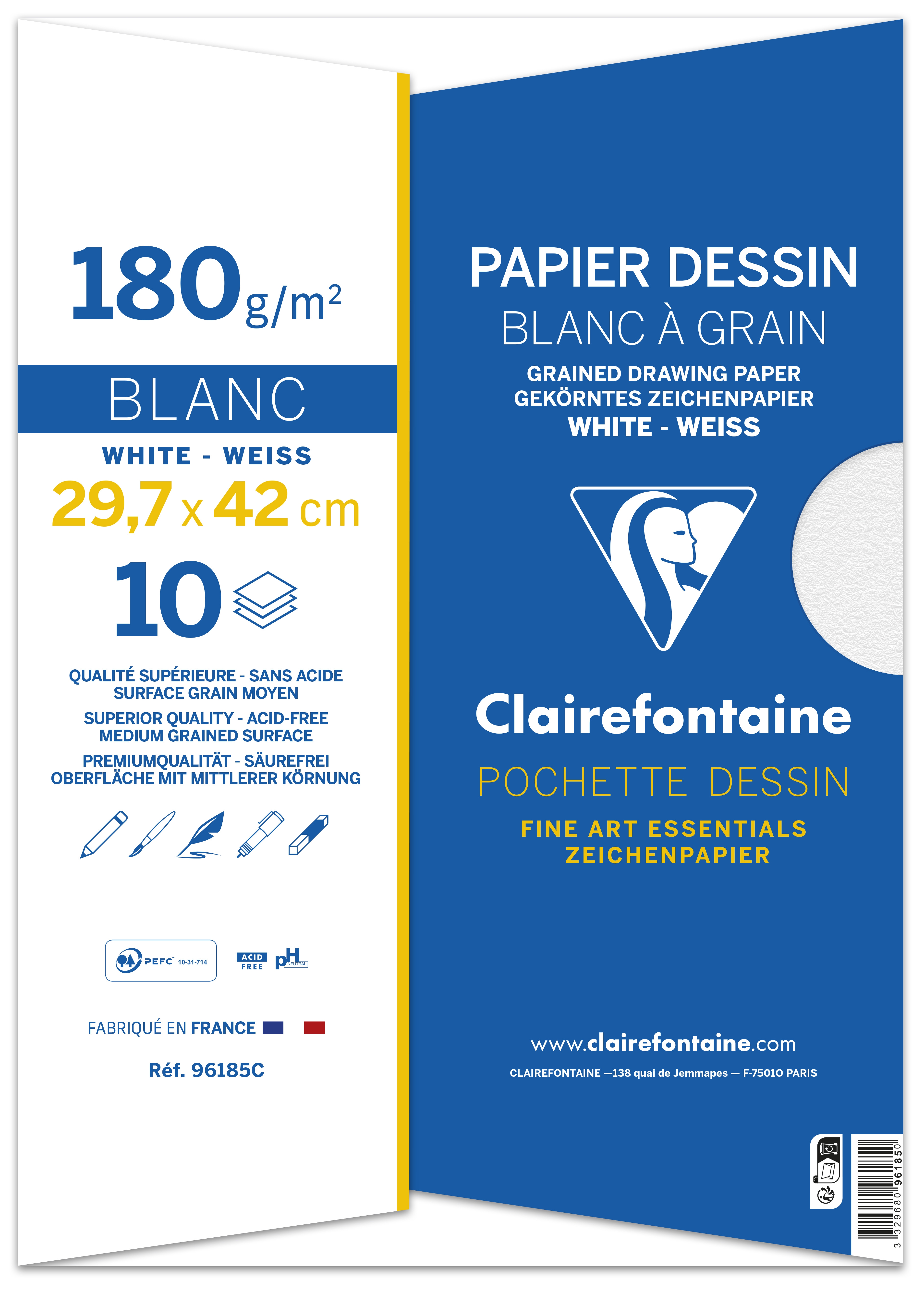 Pochette Dessin Blanc A3 10F 180g speciale rentree des classes