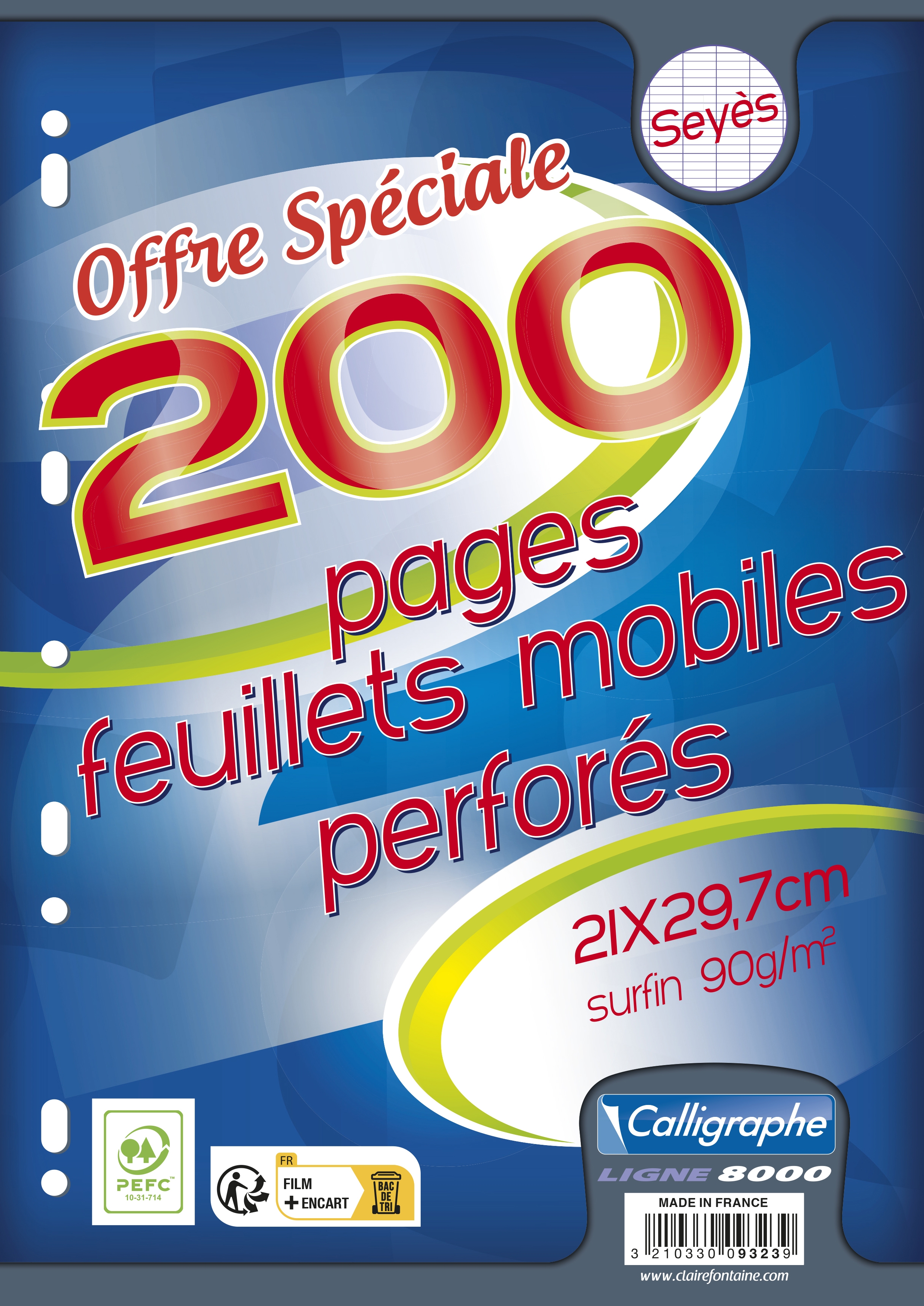 Feuillets mobiles sous film A4 200 pages perforees grands carreaux