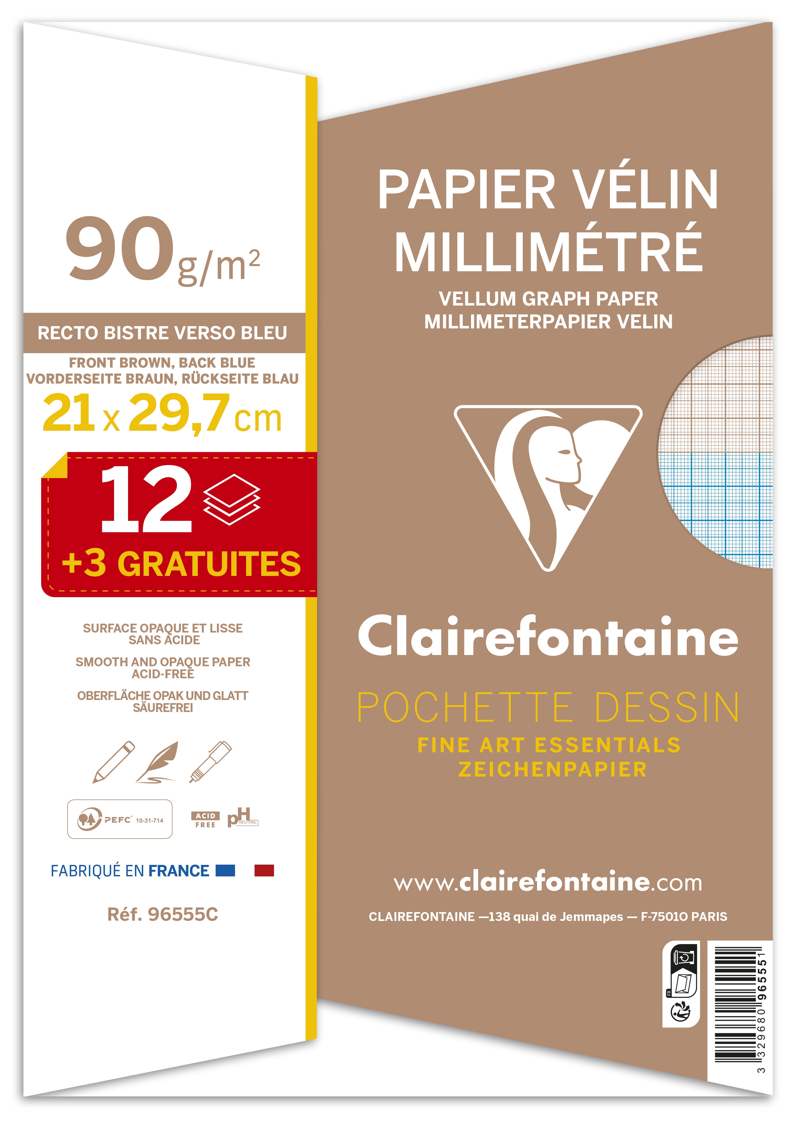 Pochette Papier Millimetre A4 12+3F 90g speciale rentree des classes
