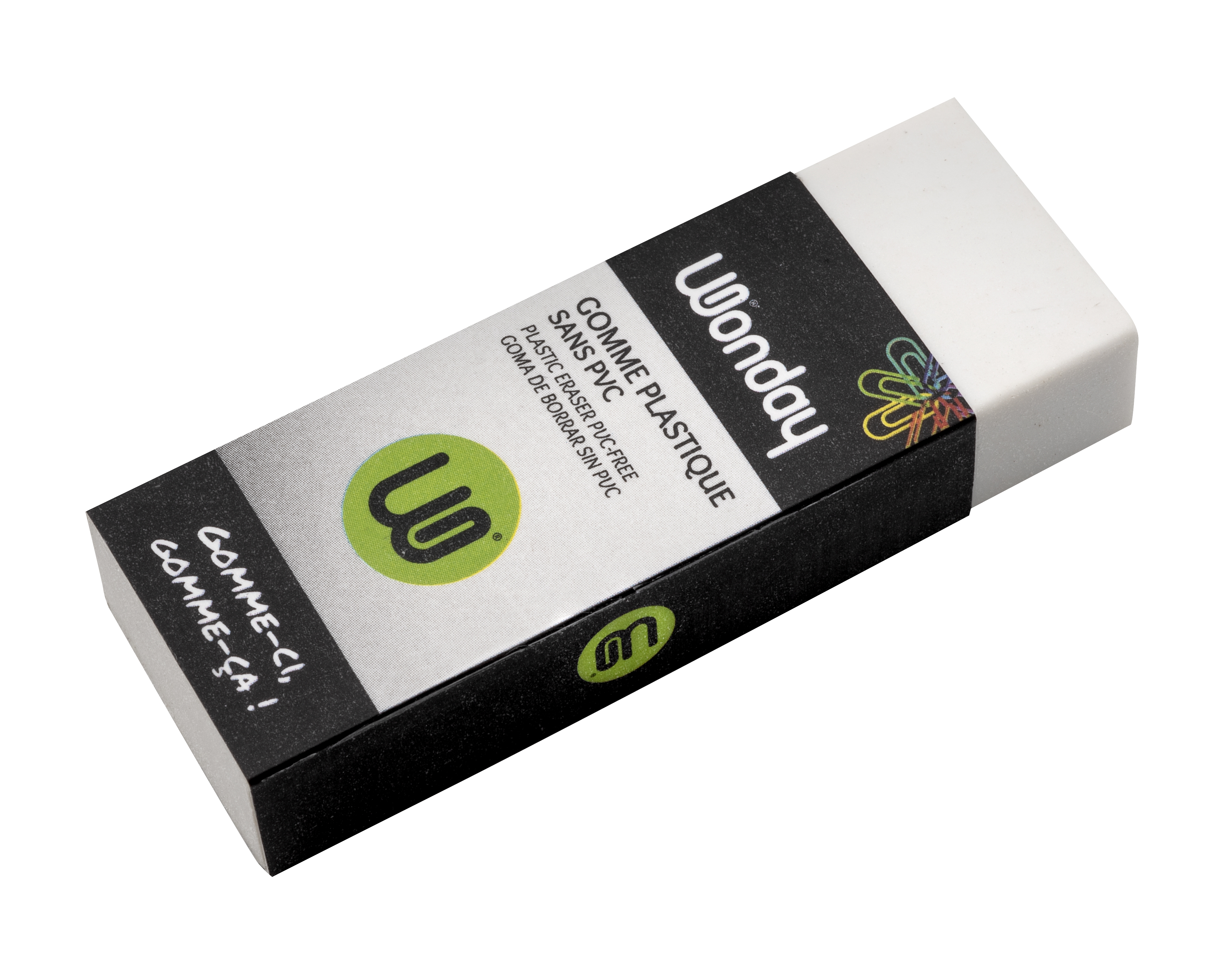 WONDAY Gomme plastique Blanche rectangulaire - Modele standard, tous usages - En boîte presentoir