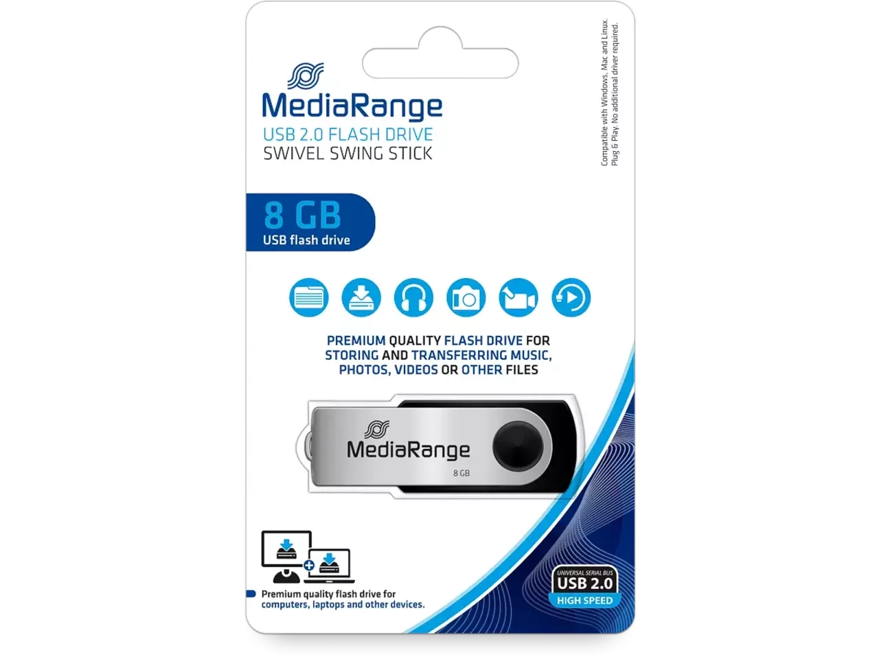 MEDIARANGE Cle USB 2.0 8GB capuchon pivotant