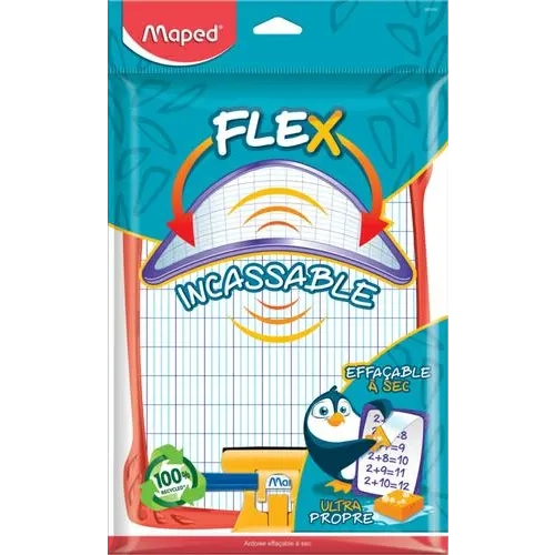 MAPED Kit ardoise blanche incassable + feutre et effaceur - double face grds carreaux