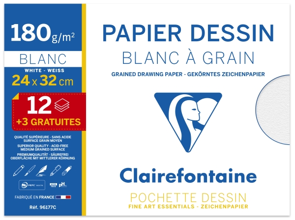 Pochette Dessin Blanc 24x32cm 12+3F 180g speciale rentree des classes