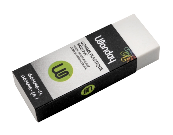 WONDAY Gomme plastique Blanche rectangulaire - Modele standard, tous usages - En boîte presentoir