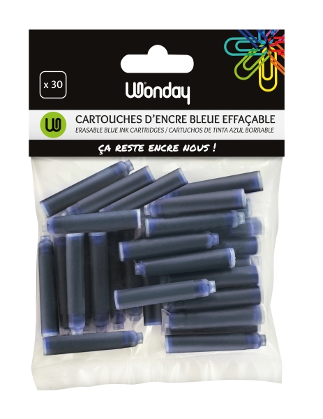 WONDAY Lot de 30 cartouches courtes d'encre Bleue (effacable)