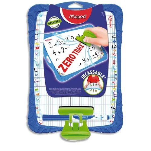 MAPED Kit ardoise blanche incassable + feutre et effaceur - double face grds carreaux