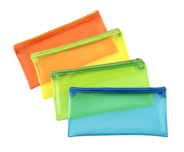 WONDAY Trousse plate pvc translucide- zippee - coloris assortis